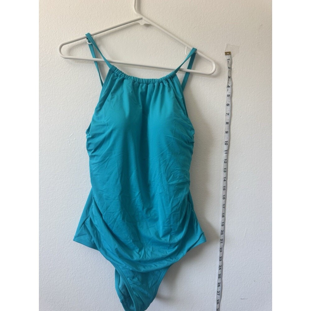 Lands’ End Women’s One Piece Swimsuit Size 12 Blue Ruched Tank Style